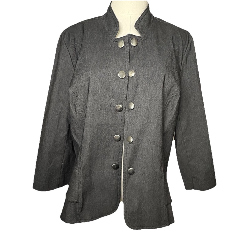 Dress Barn Women Open Front Button Crop Blazer Black Lined 3/4 Slv Sz L Ruffle